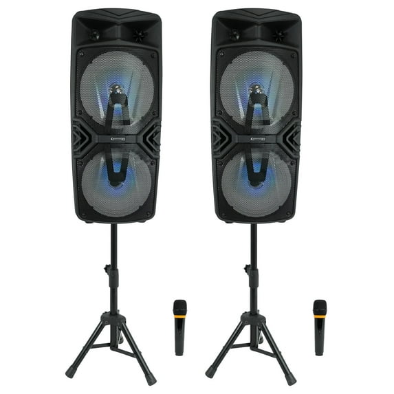 2) Technical Pro Dual 8" Wireless Rechargeable Backyard DJ Party Speakers + Mics