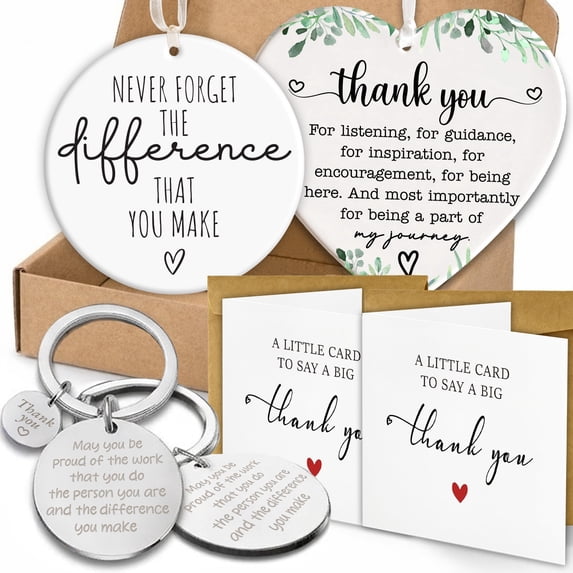 2 Thank You Gifts for Women, Men, Teacher Appreciation Gift Ornament, Appreciation Keychain Gift, Thank You Card for Women, Christmas Ornament Gifts for Coworker, Manager, Boss, Mentor HH877