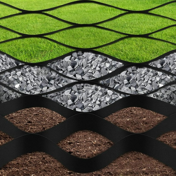 2" Thick Gravel Grid 16.5FTx6.5FT Geogrid, 1885Lbs per Sq Ft Ground Grid, Heavy Duty Geocell Anti-Deformation Permeable Pavers for Landscape, Walkway, Shed Base, Parking Lot (Black, 6.5 * 16.5ft)