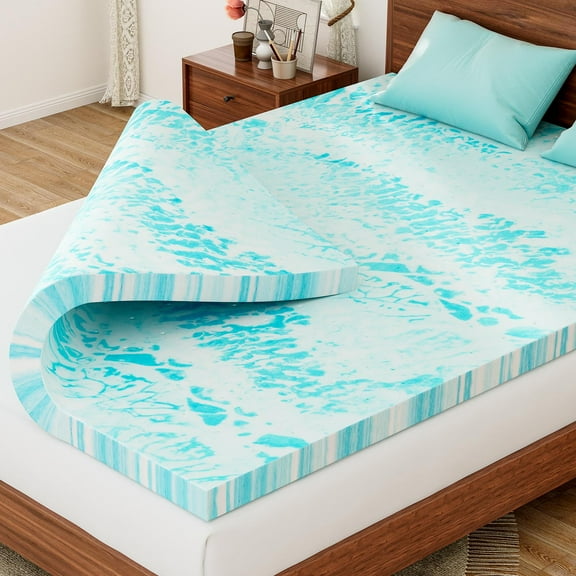 LIFERECORD 2" Thick Memory Foam Mattress Topper for King Bed, Gel Infused Bed Toppers, CertiPUR-US Certified Mattress Pads for Sleeper Sofa, RV, Camper, Blue