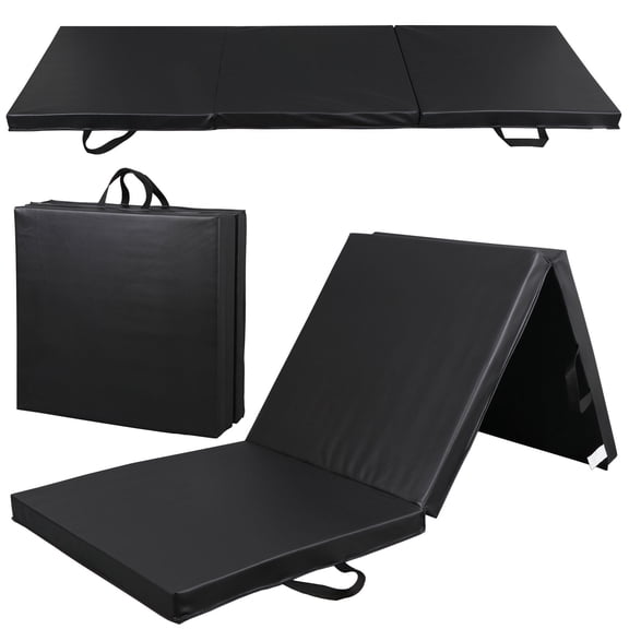 2" Thick Tri-Fold Folding Exercise Mat with Carrying Handles for Yoga, Gymnastics and Home Gym Protective Flooring, Black
