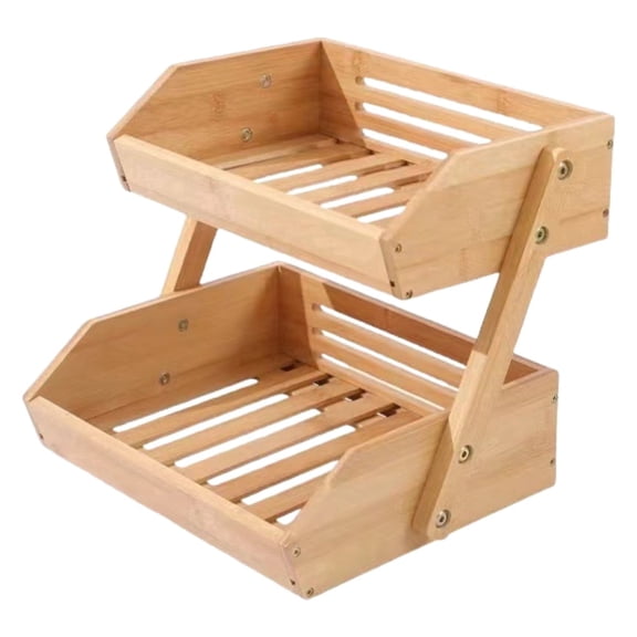 Bamboo Fruit Basket 2 Tier Heavy Duty Large Capacity Produce Storage Organizer