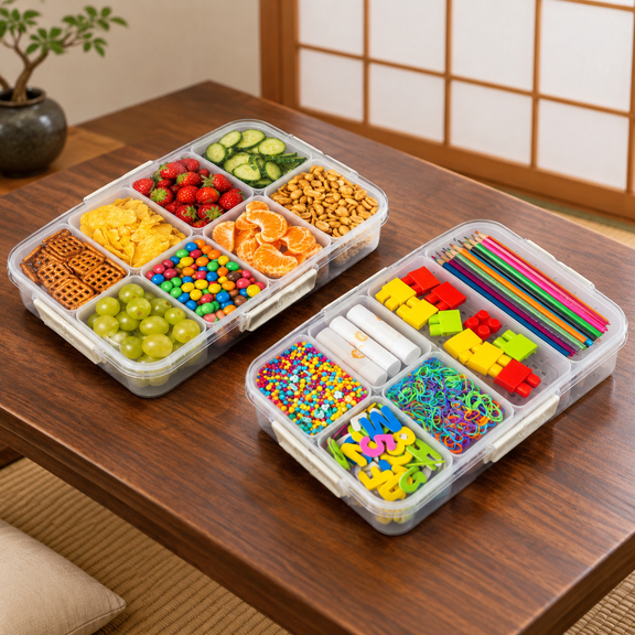 2 Tier 14 Compartments Stackable Snack Charcuterie Tray with Lid, Set of 2 Transparent