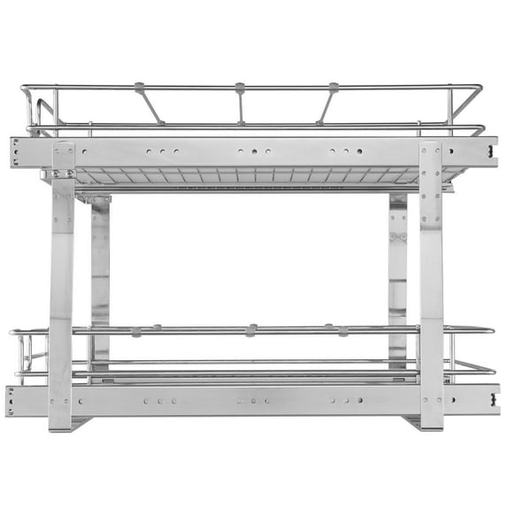 2-Tier 17"W x 21"D Pull Out Cabinet Organizer, Heavy Duty Slide-Out Shelves for Pantry/Kitchen/Bathroom, Chrome Steel Under Sink Storage Drawers