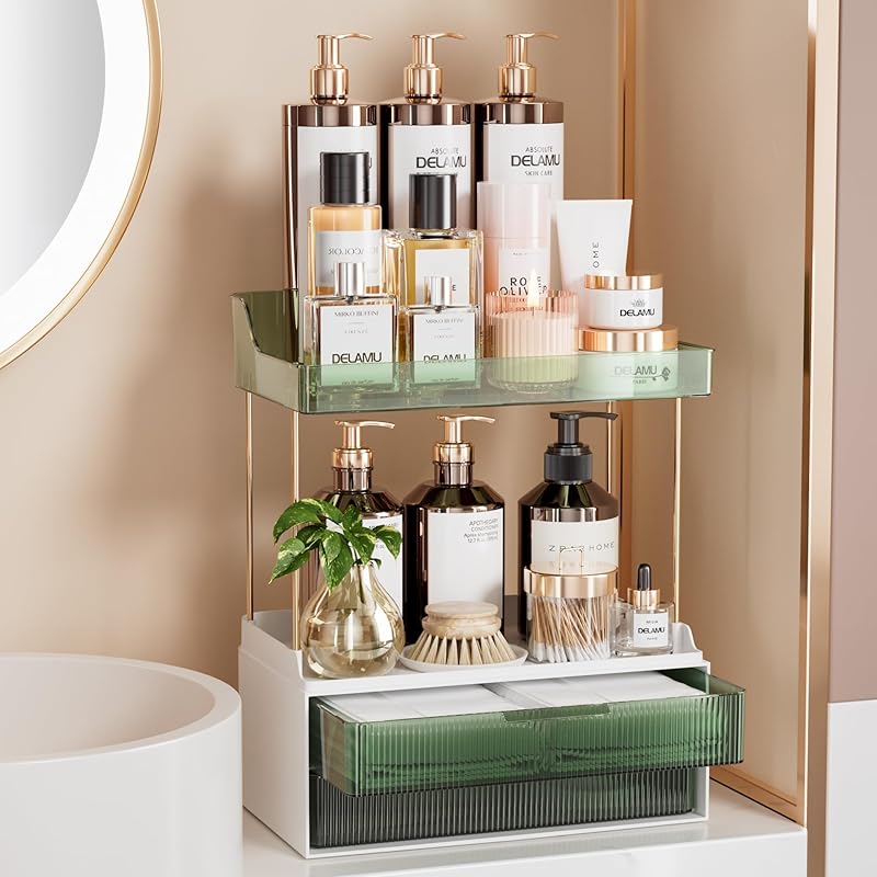 2Tier 2Drawer Bathroom Counter Storage Box, MultiFunctional Makeup