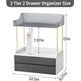 thumbnail image 1 of 2-Tier 2-Drawer Bathroom Countertop Organizer, Grey Makeup Storage Rack with Large Capacity, 1 of 6