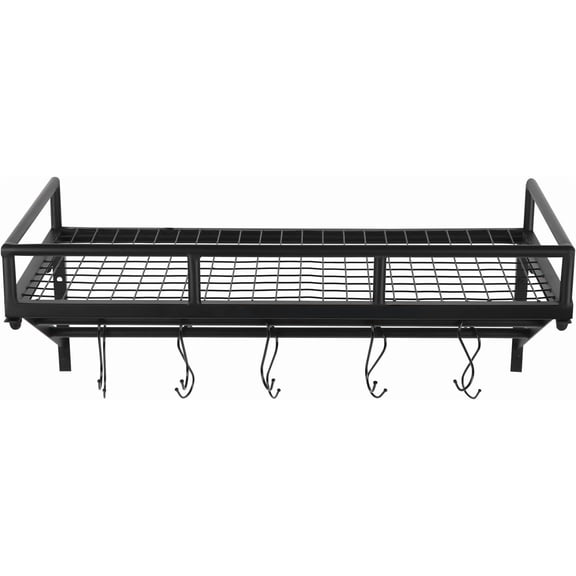 2 Tier 24 Inch Hanging Pot Rack Wall Mounted Pot and Pan Organizer Holder Storage Shelf with 10 Hooks for Home Kitchen, Restaurant, Hotel Use