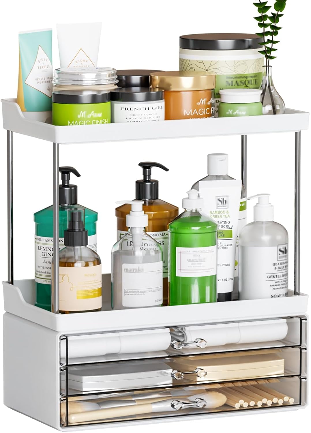 2 Tier 3-Drawer Bathroom Counter Storage Organizer - Stackable Design ...