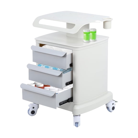 2-Tier 3 Drawers Mobile Beauty Salon Trolley Cart, ABS Rolling Instrument Trolley with Wheels for Spa Barber Shop Use