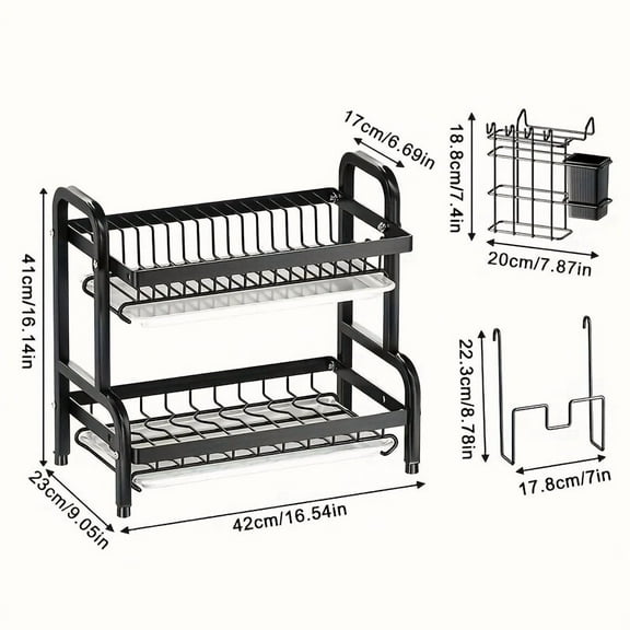 2-Tier/3-Tier Kitchen Dish Rack - Metal Storage Organizer with Drainage Trays, Large Capacity Space-Saving Design for Bowls, Plates, Cutting Boards & Utensils | Multi-Functional Kitchen Organizer