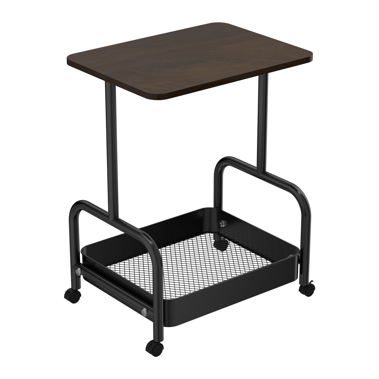 2-Tier/3-Tier Metal Rolling Utility Cart with Walnut Table Top, Lockable Wheels, Mobile Storage Organizer for Kitchen, Coffee Bar, Bathroom & Craft Room