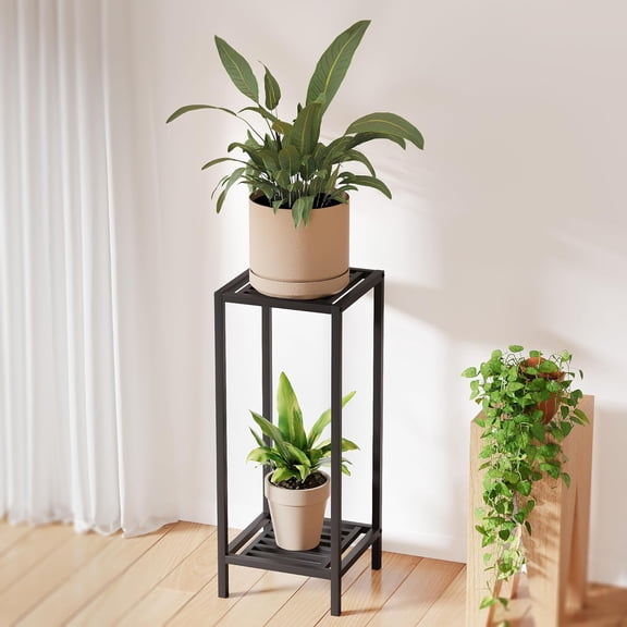 2 Tier 30" Tall Indoor Outdoor Plant Stand 12 L x W 30 H inch Heavy Duty Square Metal Flower Stand for Patio Home Garden 220 LBS Capacity & Construction
