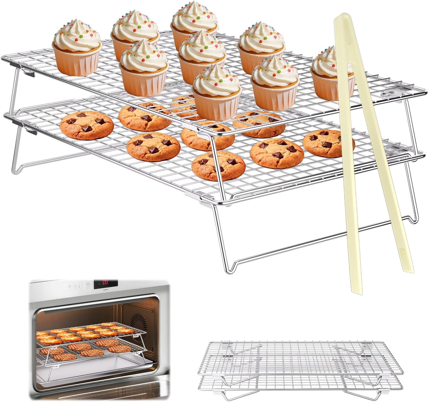 2 Tier 304 Stainless Steel Cooling Rack for Cooking and Baking, Oven ...