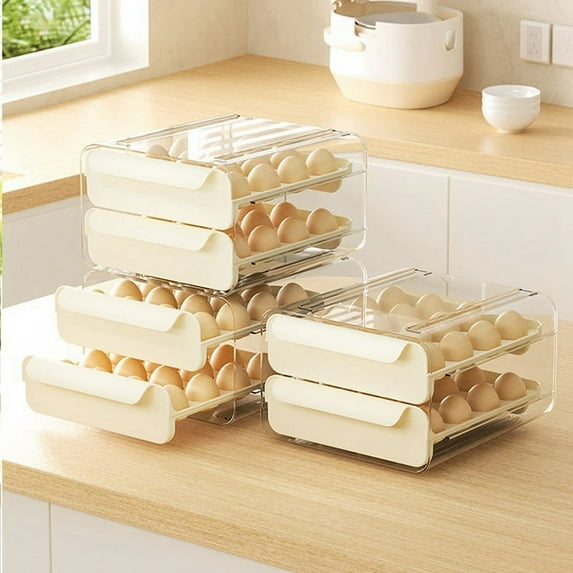 2 Tier 32 Drawer Egg Storage Box Plastic Kitchen Refrigerator Container Organizer Egg Tray Tray