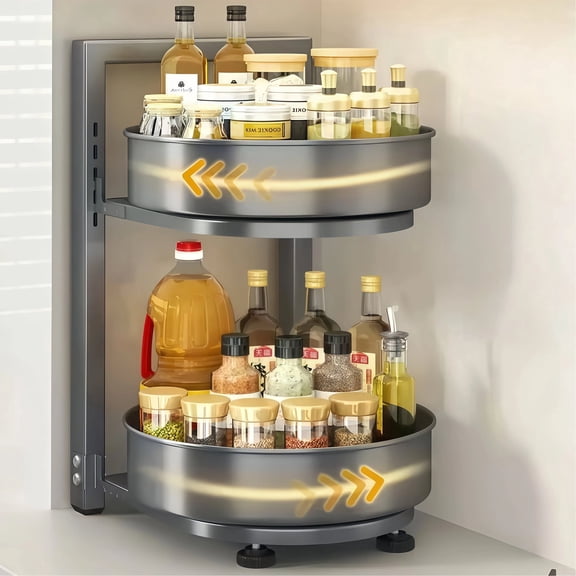 2-Tier 360 Rotating Spice Rack, Adjustable Height Lazy Susan Organizer, Kitchen Countertop Seasoning Storage Holder for Spices, Oils, Condiments