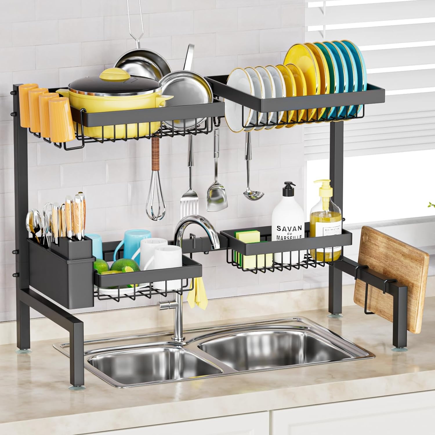 2 Tier 4 Baskets Over The Sink Dish Drying Rack 24.8 35.4