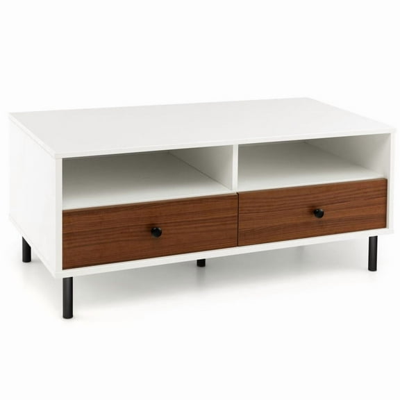 2 Tier 40 Inch Length Modern Rectangle Coffee Table with Storage Shelf and Drawers