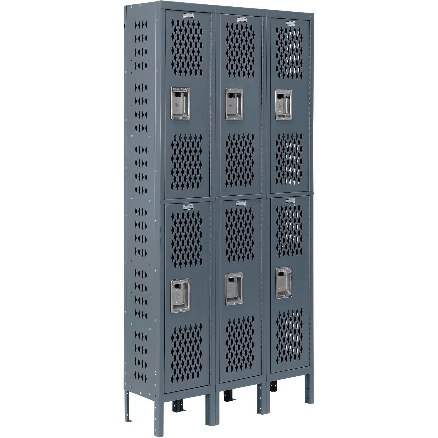 Gray Double Tier 3-Wide Ventilated Steel Locker