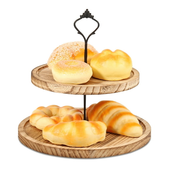 2-Tier Acacia Wood Cupcake Stand Cake Stand Macaron Plate Cakes Desserts Fruits Snack Candy Buffet Display for Wedding Home Party Office Serving Platter