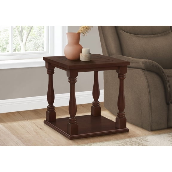 2 Tier Accent Table with Brown Veneer, Traditional Design