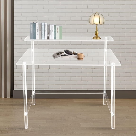 2-Tier Acrylic Desk Home Office Desk Modern Clear Desk Study Writing Table Computer Desk Laptop Desk for Office, Living Room, Bedroom$$Home Decor, Kitchen, & Other