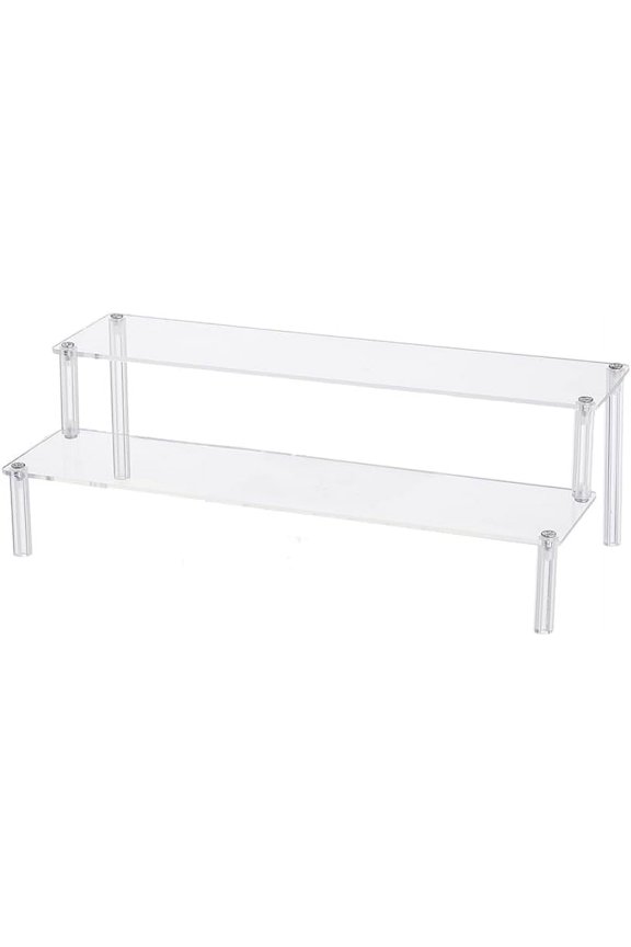 2-Tier Acrylic Organizer Display Riser Rack Minifigure Display Holder for Doll Toys Collectibles Showing White 13x30x9.4cm