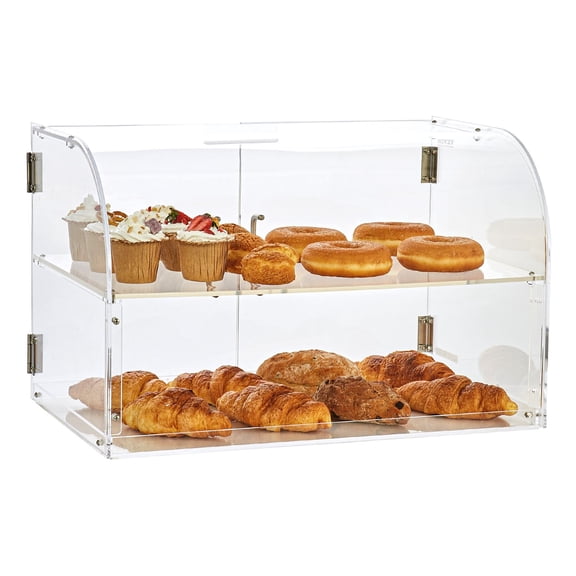 2-Tier Acrylic Pastry Display Case with Rear Door, Countertop Commercial Bakery Showcase for Donuts, Bagels, Cakes, Cookies, 22x14x14 Inches