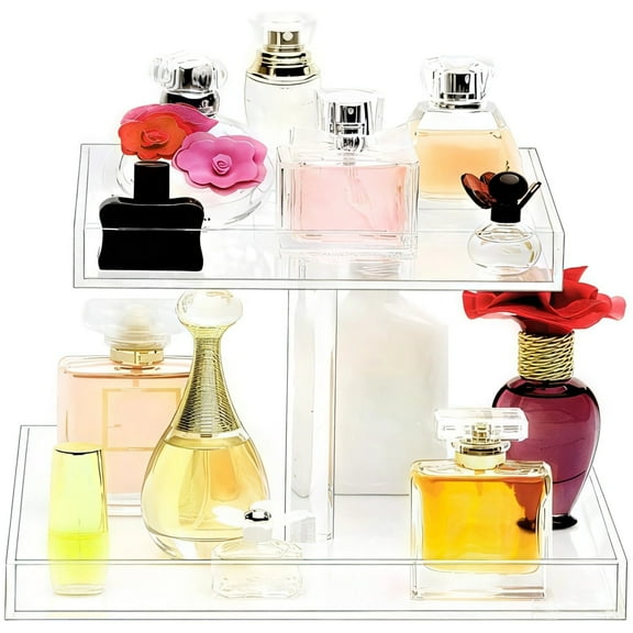 2-Tier Acrylic Perfume Display Organizer - Clear Vanity Storage Shelf | Space-Saving Fragrance Display Shelf, Makeup Holder Stand for Cosmetics, Bathroom Countertop Toilet Shelf