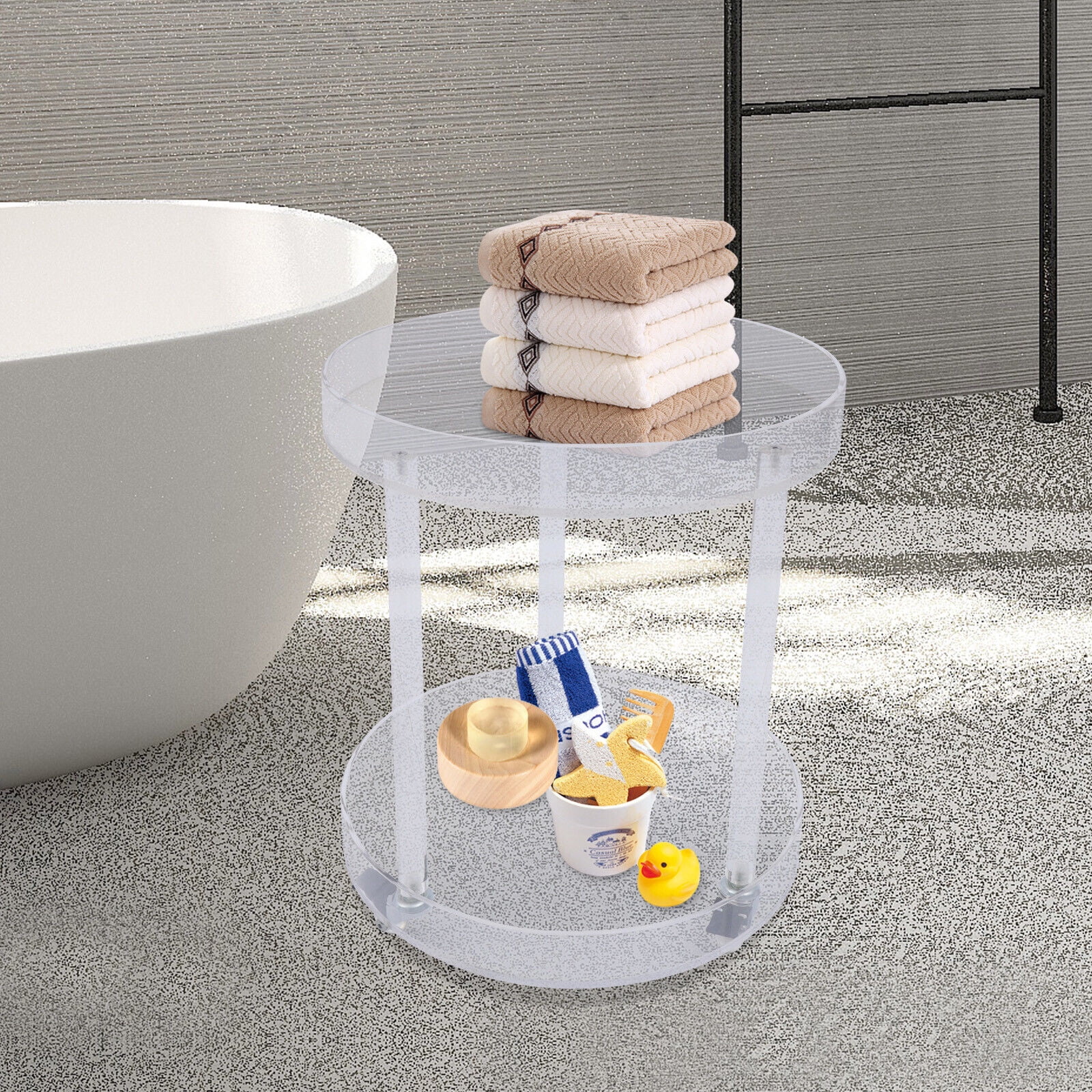 2 Tier Acrylic Side Table Clear Rolling Storage Cart Bedside Tables