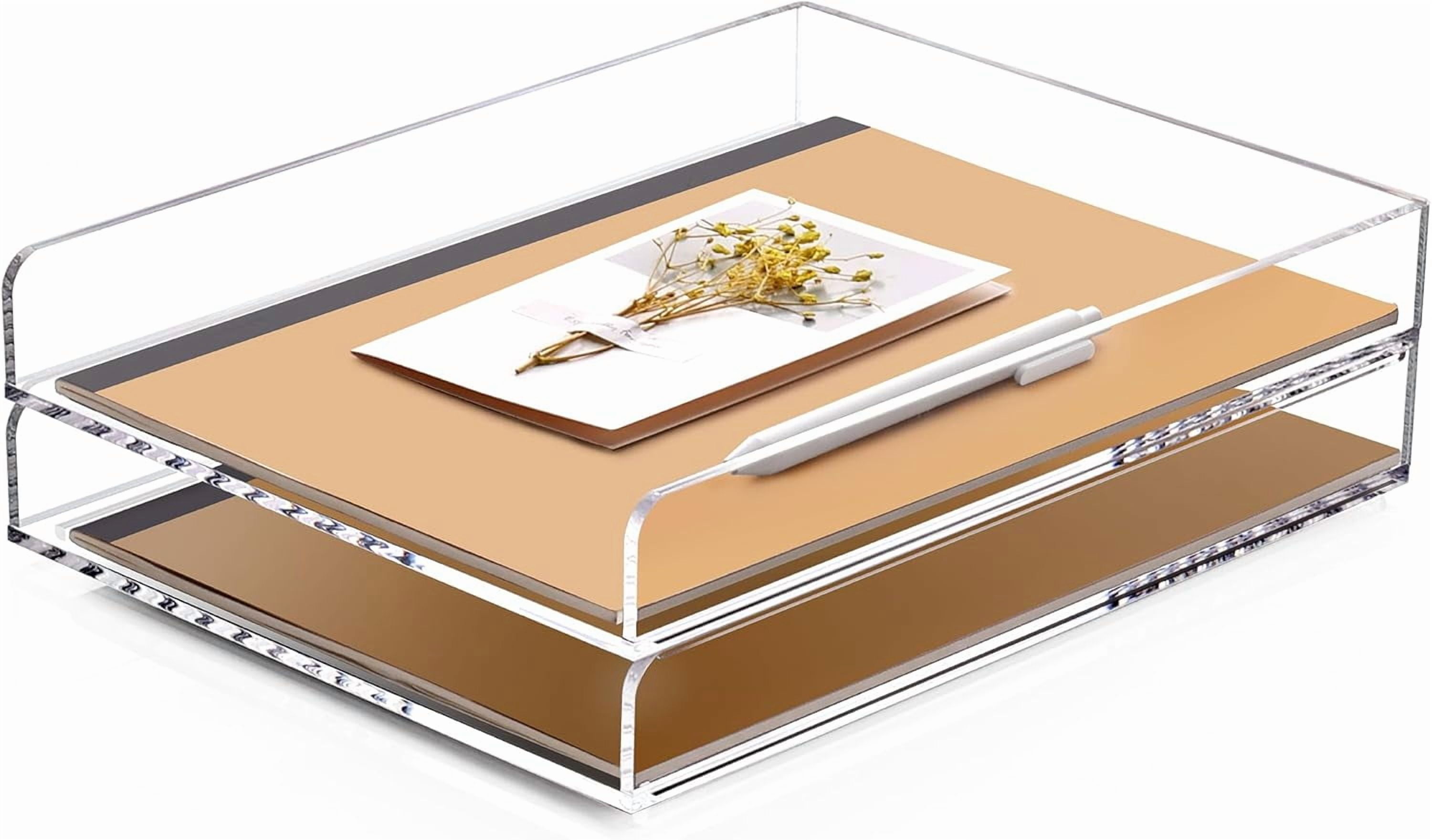 2 Tier Acrylic Stackable Paper Letter Tray, Vertical A4 File Desk Organizer and Accessories Sorter Tray, Clear Workspace Office Supplies Organizers, 12inx9.25inx3.42in