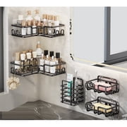 2-Tier Adhesive Corner Shower Caddy Basket w/Toothbrush & Soap Holder 5 Pack, No Drilling Large Capacity Organizers Storage Shelves for Bathroom, Home & Kitchen, Matte Black