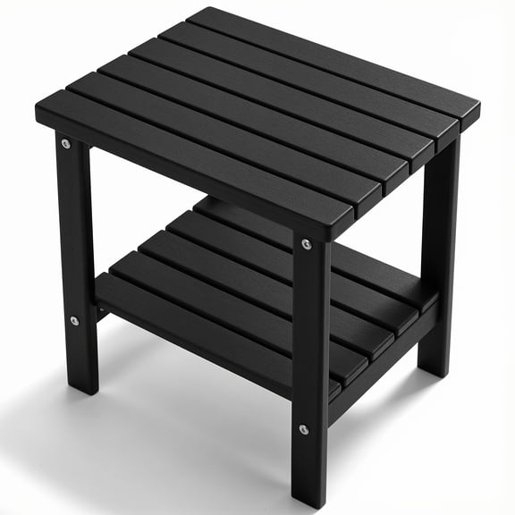 2-Tier Adirondack Square Side Table, 17" HDPE Outdoor Side Tables, Weather Resistant End Table for Patio, Backyard, Pool, Indoor Companion, Beach, Easy Maintenance, Halloween & Christmas Decorations