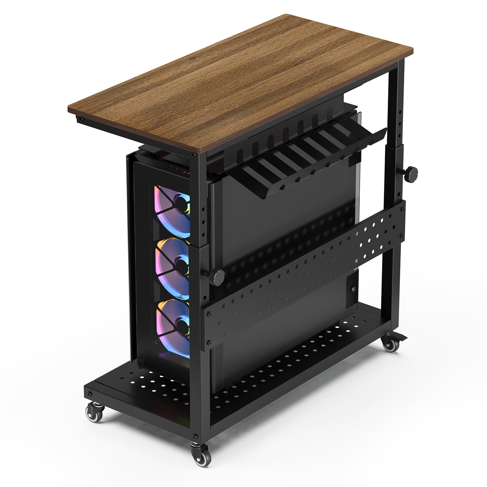 2-Tier Adjustable CPU Holder Cart with Cable Management Rack, Mobile ...