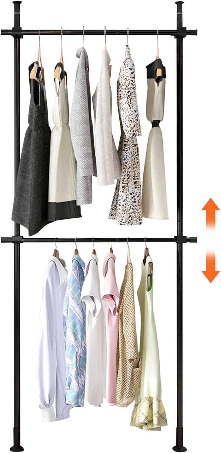 2 Tier Adjustable Clothing Rack, Heavy Duty Floor to Ceiling Clothes ...
