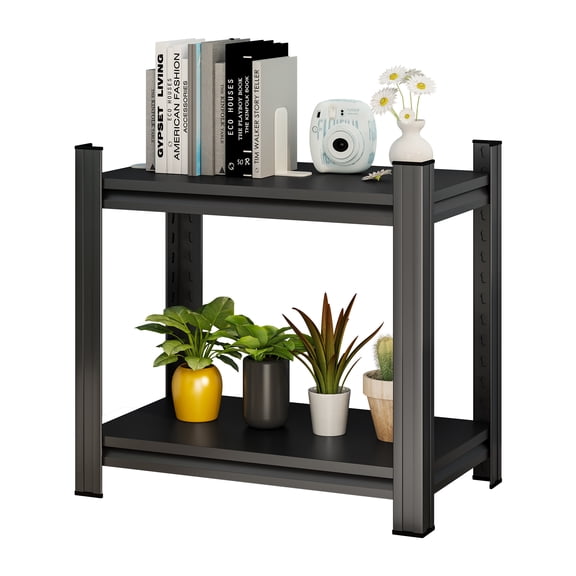 2-Tier Adjustable Metal Storage Rack with Removable Shelf, Space-Saving Bookshelf for Office, Living Room & Kitchen, Black