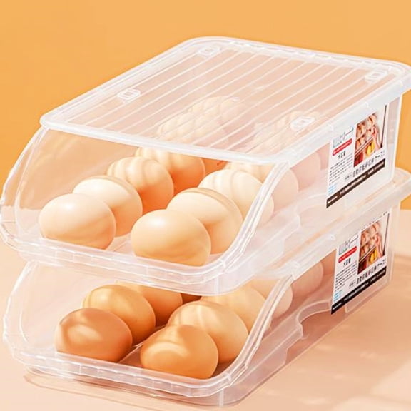 2-Tier Auto Rolling Egg Dispenser for Refrigerator | Stackable Plastic Storage Container with Clear Lid | Holds 24 Eggs | White, Grey & Green Options