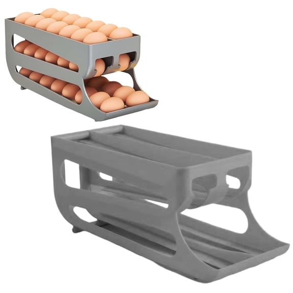 2-Tier Automatic Rolling Egg Storage Dispenser for Refrigerator, Space-Saving Egg Holder Holds Up to 60 Eggs, First-In-First-Out Roller for Fridge or Counter, Gray (1-Pack), By Harlik
