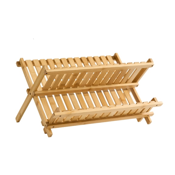 2 Tier Bamboo Drying Rack, Freestanding, Collapsible Compact Folds for Storage by Sweet Home Collection