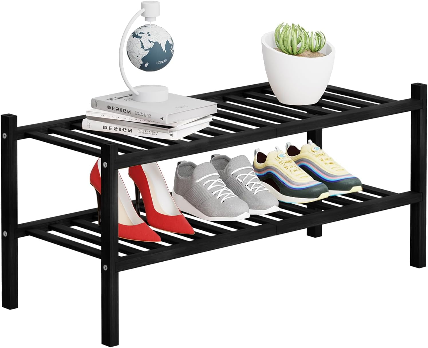 2 Tier Bamboo Shoe Rack Storage Organizer for Closet, Multifunctional ...