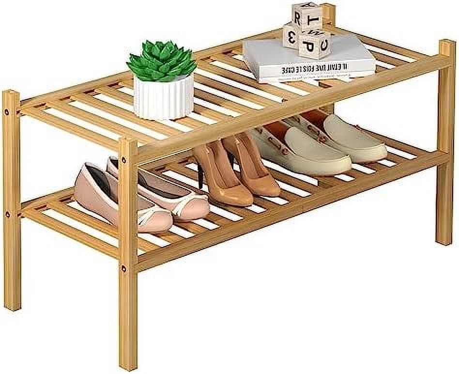 2 Tier Bamboo Shoe Rack for Closet Free Standing Wood Shoe Shelf for ...