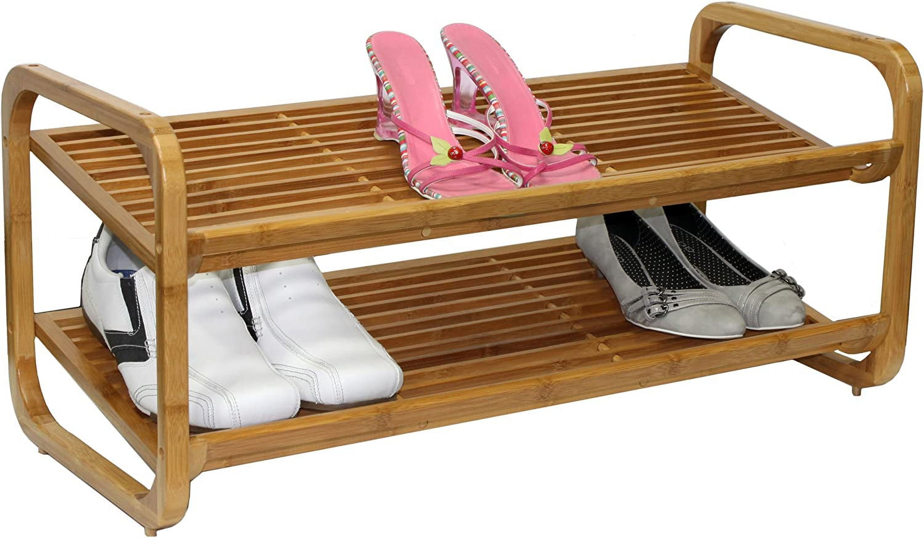 Natural Bamboo 2-Tier Stackable Shoe Rack