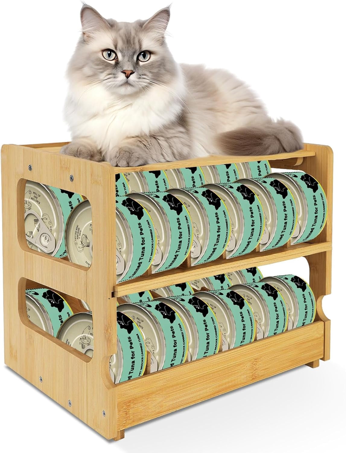 2 Tier Bamboo Stackable Can Storage Rack Can Organizer for Pantry,2 ...