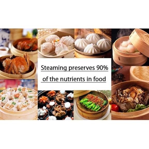 2-Tier Bamboo Steamer with Stainless Steel Rings for Healthy Asian Cooking | Sauce Dish & Chopsticks