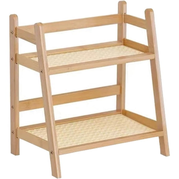 2-Tier Bamboo Storage Shelf, Countertop Organizer with Rattan-Like Boards for Kitchen, Bathroom, and Office