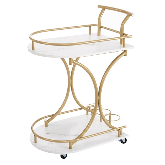 2-Tier Bar Cart With 3 Wine Rack Protective Railings Gold Wine Cart Storage Shelving For Home Dining Room Living Room Kitchen