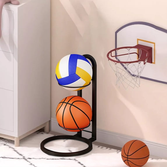 2-Tier Basketball Storage Rack, Ball Organizer Stand with Frame, Sports Equipment Holder for Home Garage