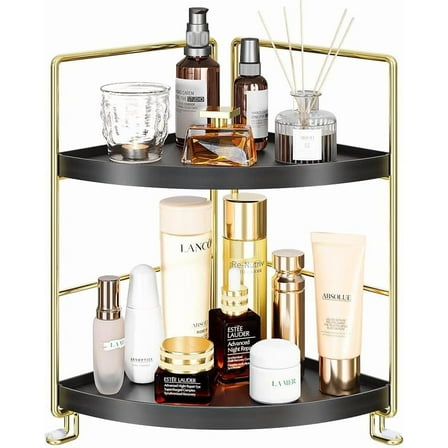 2-Tier Bathroom Corner Counter Organizer, Makeup Storage Shelf Vanity Tray, Bathroom Sink Countertop Organizer
