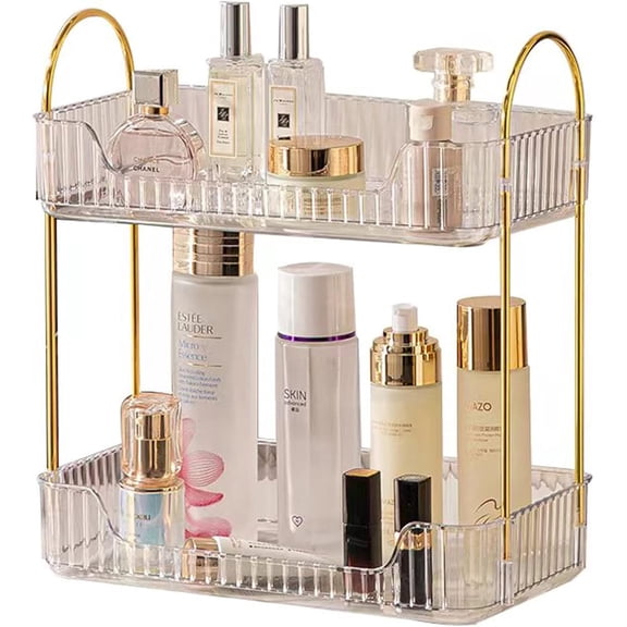 2-Tier Bathroom Counter Organizer, Clear Countertop Storage Shelf for Cosmetics, Skincare, Makeup & Perfume, Vanity Organizer for Bathroom and Kitchen