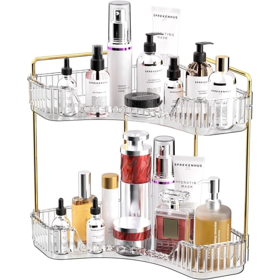 2 Tier Bathroom Counter Organizer, Multi-Function Corner Bathroom Organizer Countertop,Makeup Organizer Perfume for Dresser Vanity Tray, Spice Rack Organizer for Kitchen