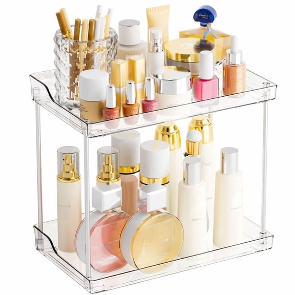 2 Tier Bathroom Counter Organizer,Tiered Bathroom Organizer for Makeup,Perfume,Beauty Products,Skincare Organizers Shelf,Vanity Storage Tray for Bedroom,Spice Racks for Kitchen Corner,Rectangle